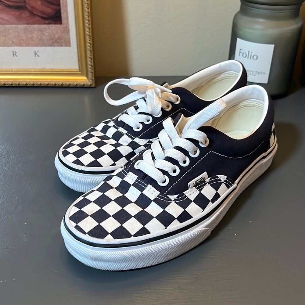 Blue and White Checkered Vans